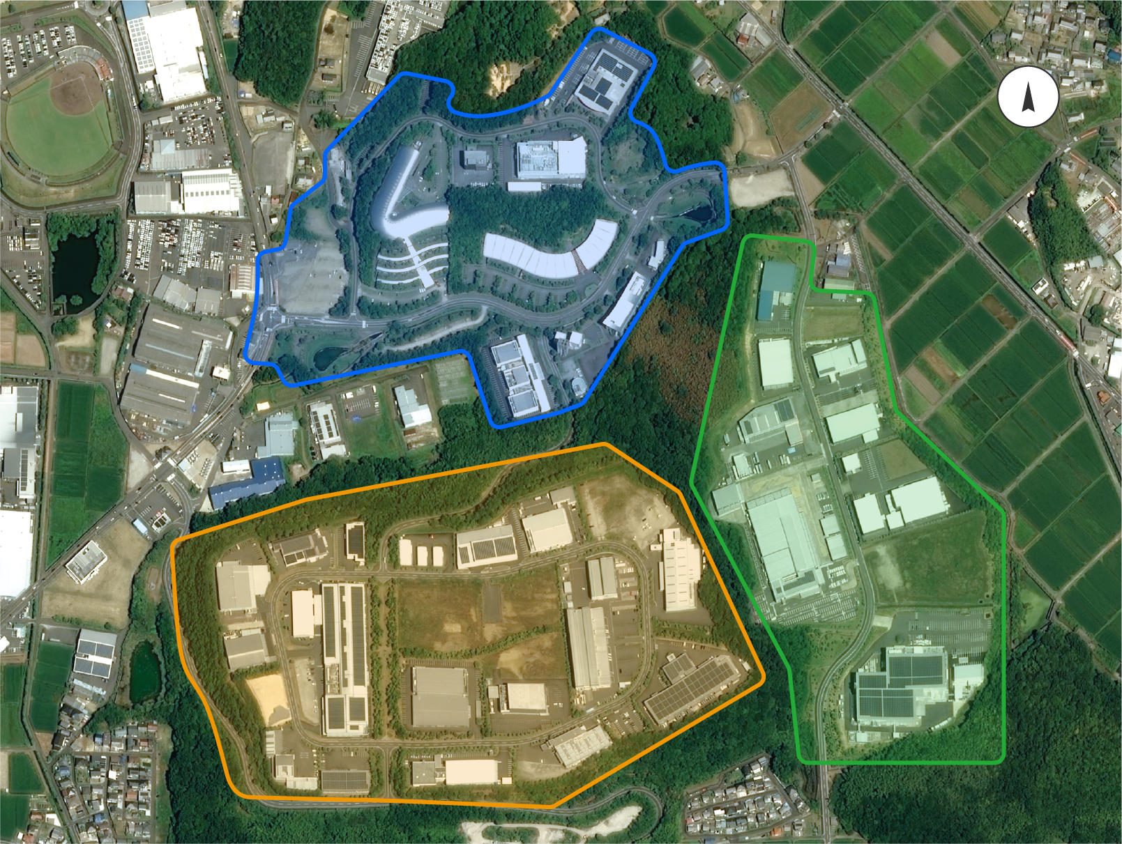 立地企業エリアマップの全体図 北エリア 東エリア 南エリア
